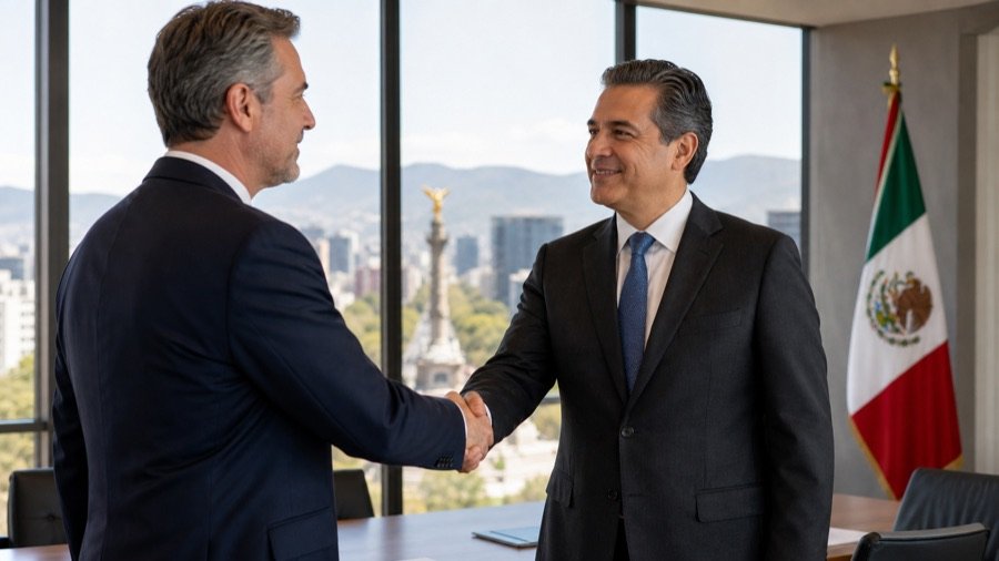 Ejecutivos cerrando un acuerdo en oficina corporativa